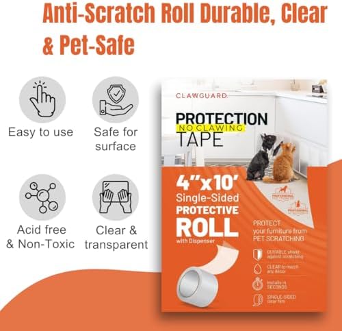 CLAWGUARD Koruma Bandı - Kedi, Köpek, Kuş, Tavşan Tırmalama ve Pençe Mobilya, Kanepe, Pencere Pervazı, Araba Kapısı, Cam ve Daha Fazlasına Karşı Dayanıklı Tek Taraflı Kalkan Koruma Bariyeri!