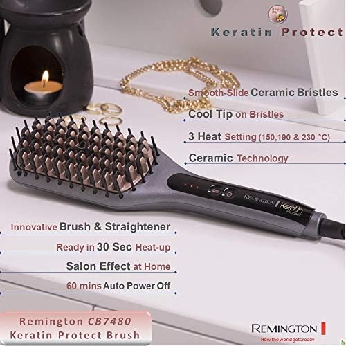 Alternative view of Saç Düzleştirici Keratin Protect 2'si 1 Arada Düzleştirici ve Saç Fırçası, Yağı ile Zenginleştirilmiş Keratin Seramik Kaplama, Dijital Ekran, 150-230°C CB7480