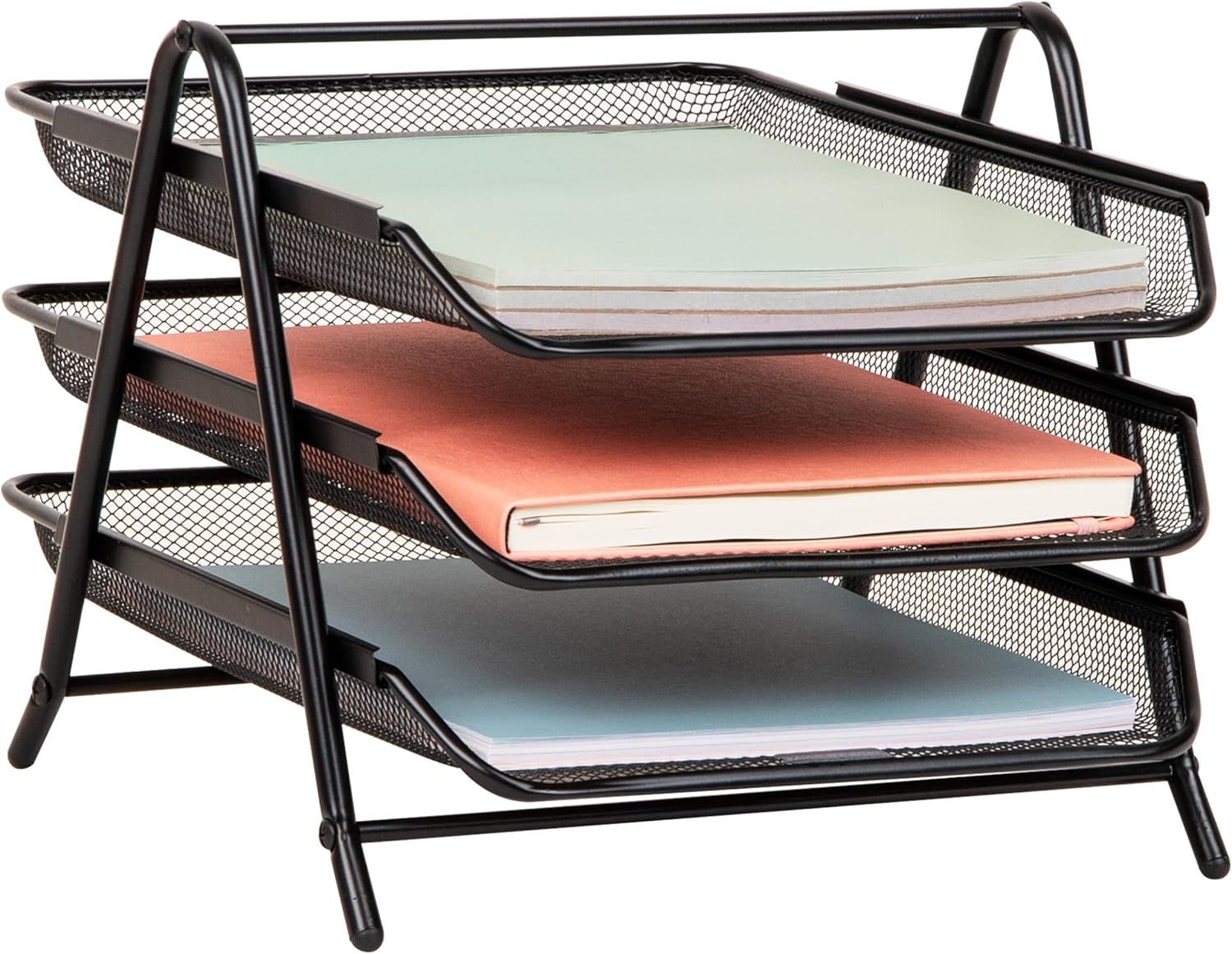 Alternative view of Reader 3 Katmanlı Kağıt Tepsisi, Masaüstü Düzenleyici, Dosya Depolama, Çalışma Alanı, Ofis, Metal Örgü, 11.5 "U x 13.75" G x 10"H, Siyah