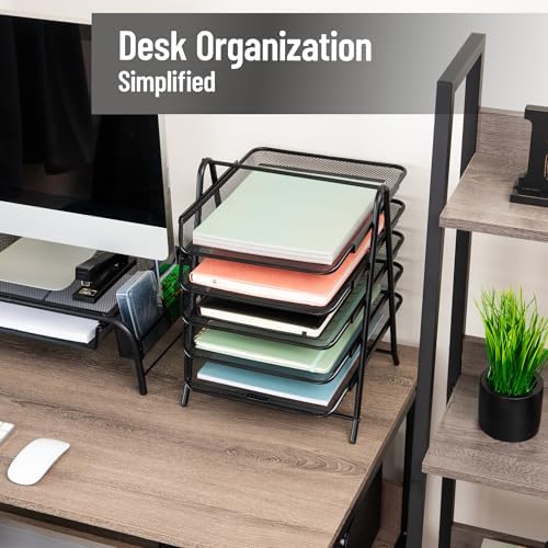 Reader 5TPAPER-BLK 5 katmanlı kağıt tepsisi, dosya depolama, masaüstü düzenleyici, metal ağ, 30 cm U x 35 cm G x 14,5 inç Y, siyah
