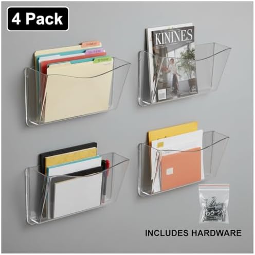 Displays 250025 Şeffaf Tek Cepli Duvara Monte Duvar Dosyası, 4 Paket