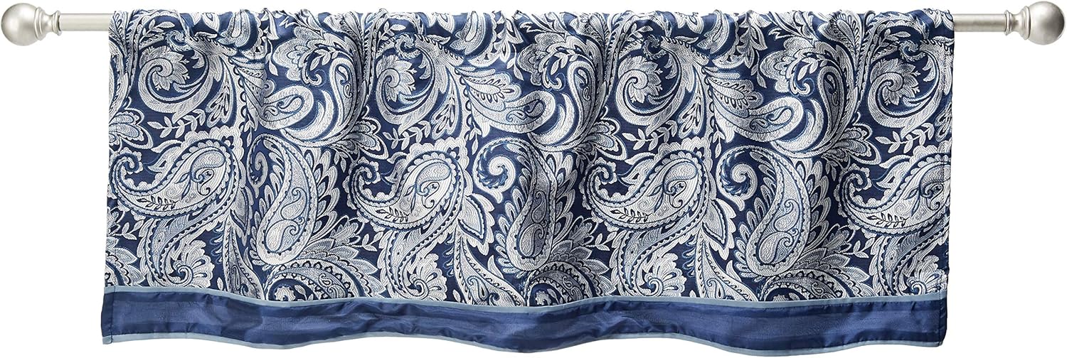 Aubrey suni ipekten perde, şal desenli, jakar, çubuk cepli, görüş korumalı, oturma odası, mutfak, yatak odası ve yurt için, 127 x 45,7 cm, deniz mavisi