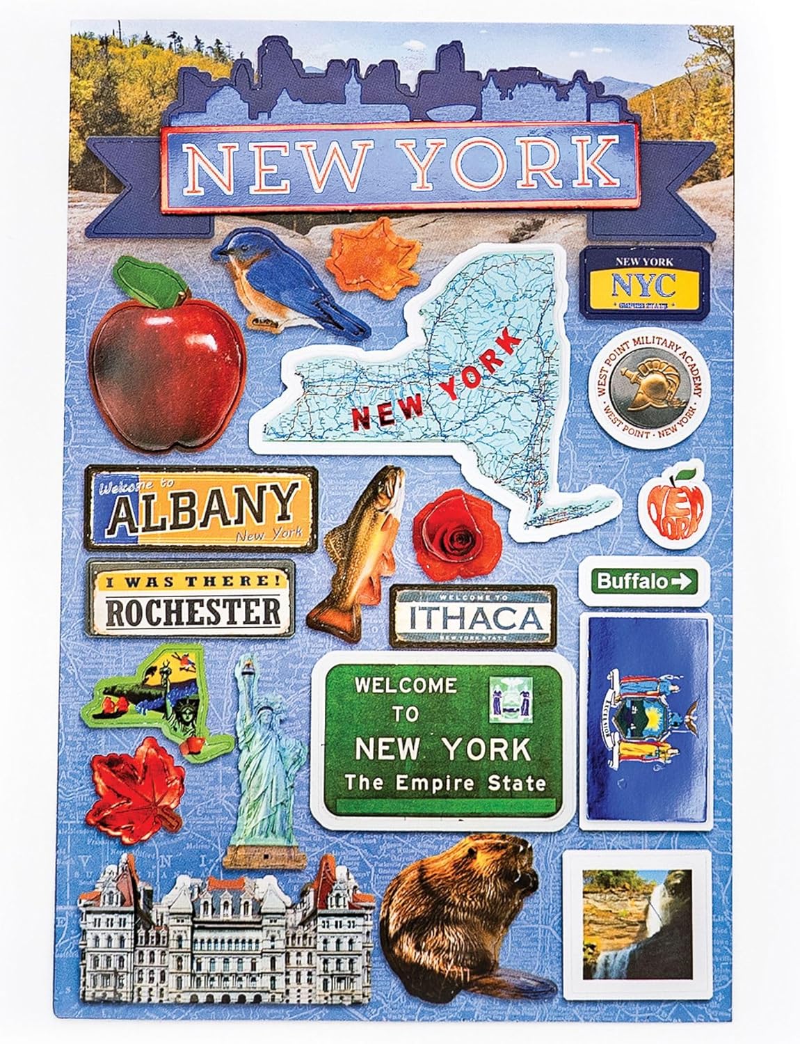 Alternative view of Productions Seyahat New York Eyaleti 2D Çıkartmaları, 3'lü Paket