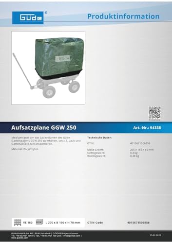 Güde 94338 Bahçe Arabası Hacim Arttırma Örtüsü