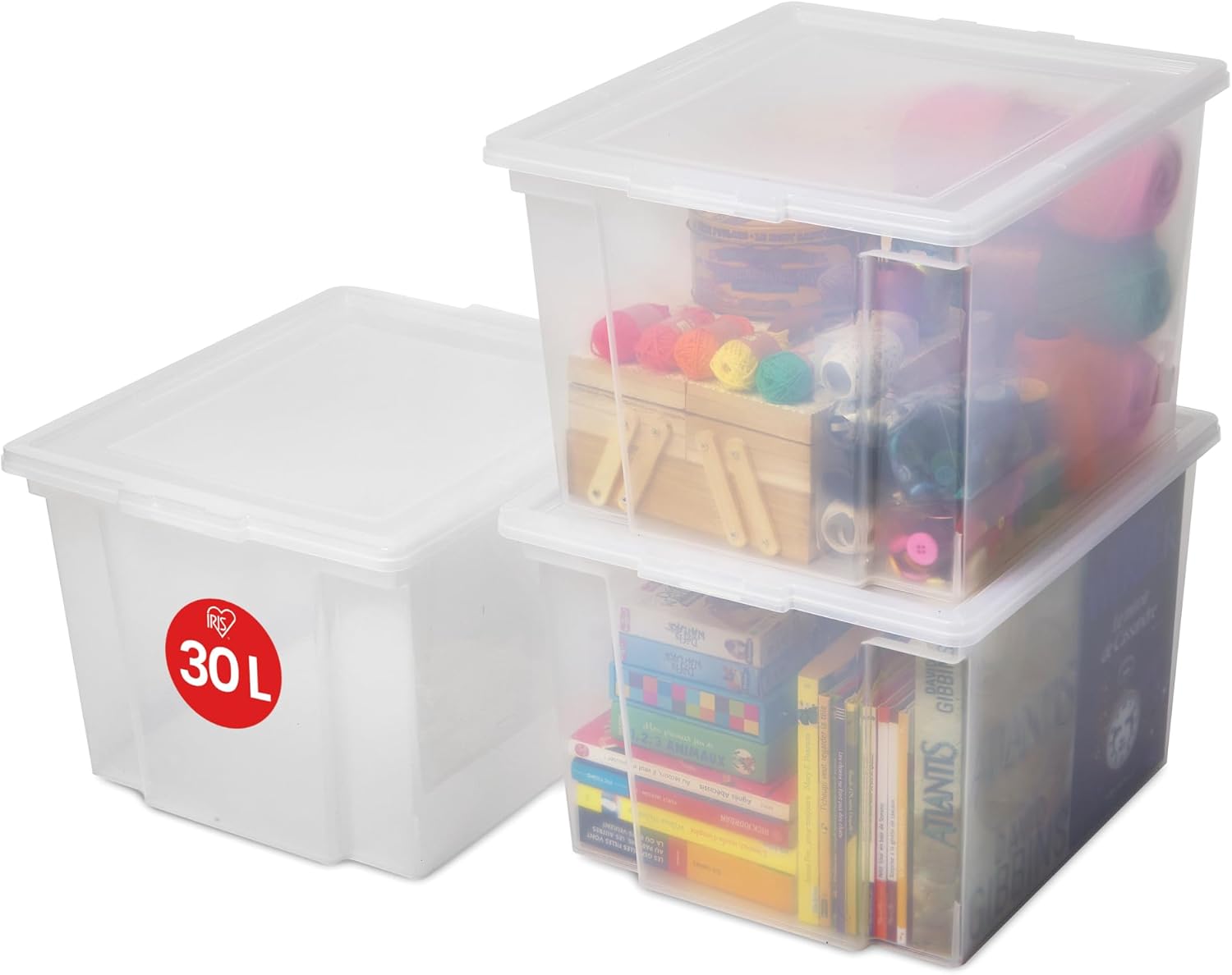 Alternative view of Ohyama Çok Yönlü Saklama Kutuları, 30L, 3'lü Set, Şeffaf, Kolay Mandal, İstiflenebilir, Şeffaf Plastik, Dolap, Raflar, Garaj, Organizasyon, Giysiler, Battaniyeler, Garaj Malzemeleri, USB-M