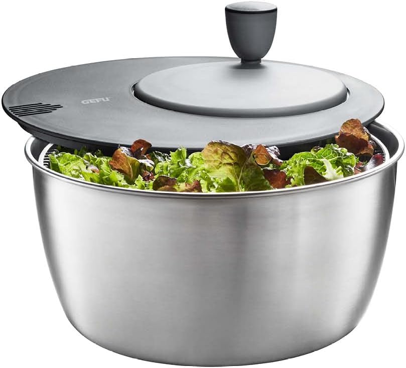 Salata kurutucu ROTARE | paslanmaz çelik, 24 cm | manivela tahrikli ve boşaltıcılı salata kurutucu | 3 parça ve bulaşık makinesinde yıkanabilir, 3 l hacim