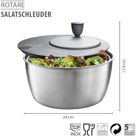 Alternative view of Salata kurutucu ROTARE | paslanmaz çelik, 24 cm | manivela tahrikli ve boşaltıcılı salata kurutucu | 3 parça ve bulaşık makinesinde yıkanabilir, 3 l hacim