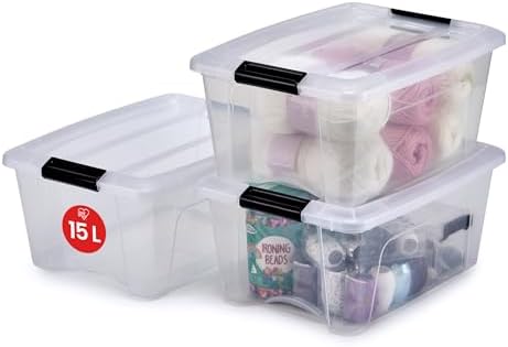 Ohyama, 3'lü set istiflenebilir saklama kutusu, klik kilitli – New Top Box NTB-15 – plastik, şeffaf, 3 x 15 l, U 39,5 x G 29 x Y 18,6 cm