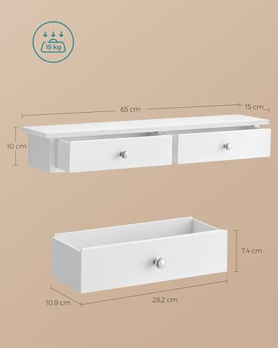 Alternative view of Duvar Rafı, 2 Çekmeceli Asma Raf, Parlak Yüzey, 15 Kg'a Kadar Taşıma Kapasitesi, 65 x 15 x 10 cm, Koridor, Oturma Odası ve Mutfak, Lws65Wt, Ahşap