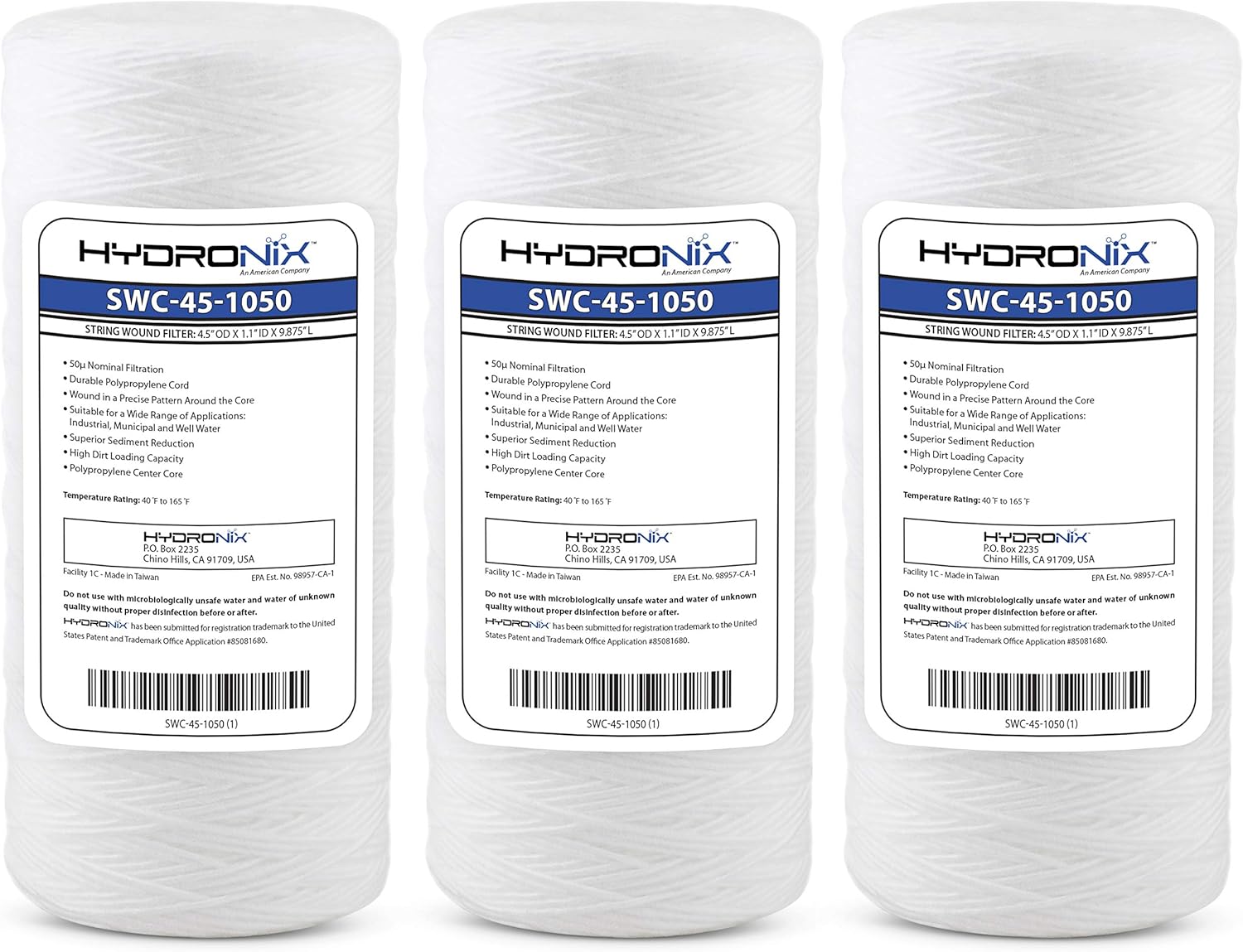 Hydronix HX-SWC-45-1005/3 Evrensel Tüm Ev Tortu İpi Sarılı Su Filtresi Kartuşu 11,4 cm x 25,4 cm - 5 Mikron-3 Paket, Beyaz