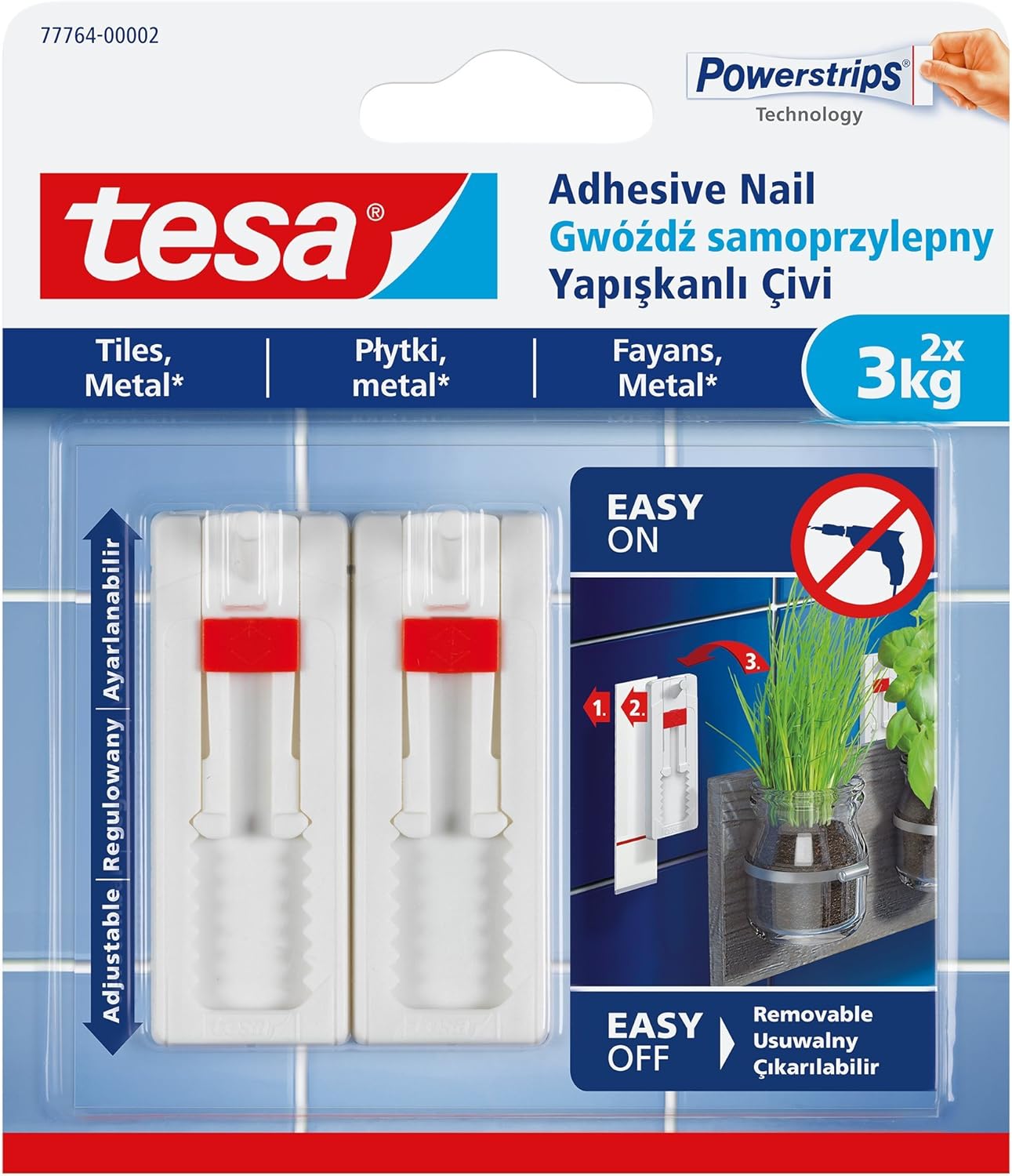 Alternative view of Yapışkanlı Askı - Çivi, Iz Bırakmadan Sökülebilir, Ve Metal Yüzeyler Için, 3kg X 2 Adet