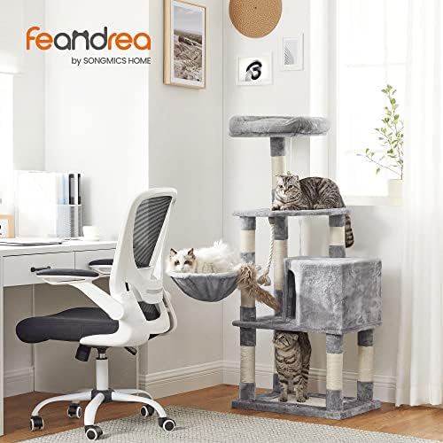Feandrea Tırmalama ağacı, büyük, 138 cm yüksekliğinde, kedi ağacı, tırmalama tahtası ve 9 tırmalama direği, platform, mağara, pelüş top, çok kademeli, açık gri PCT60W