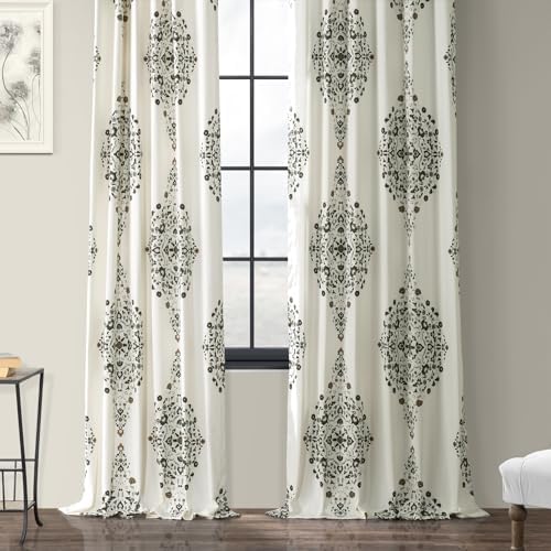 Price Drapes PRTW-D41B-96 Baskılı Pamuklu Fitilli Perde (1 Panel), 50 X 96, Kerala Kakao