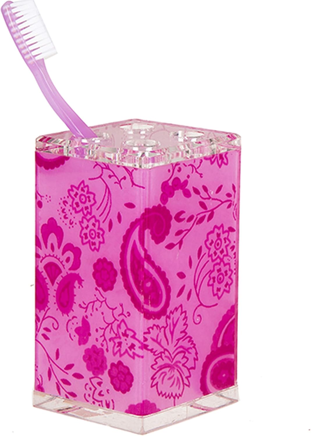 Diş Fırçalık Pembe Çiçekli Kumaş Desenli Akrilik