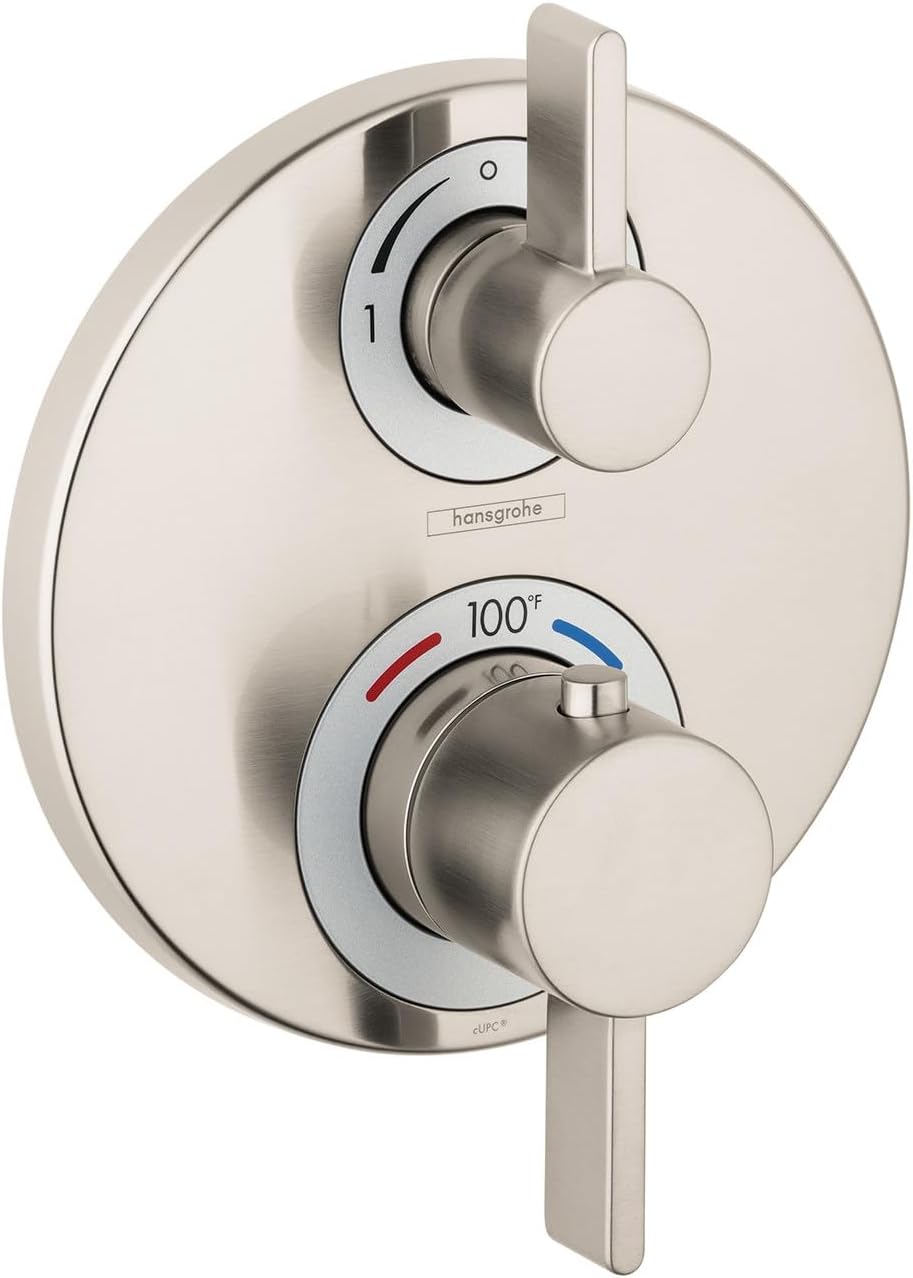 Alternative view of Ecostat S Modern Minimalist Hacim ve Otomatik Sıcaklık Kontrolü 2 Saplı 15,24 cm Genişliğinde Termostatik Duş Pervazı, Fırçalanmış Nikel Yönlendiricili Kaba Valf için, 15758821