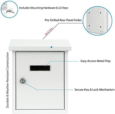 Alternative view of Duvara Monte Kilitlenebilir Posta Kutusu - Modern Dış Mekan Galvanizli Metal Anahtar Büyük Kapasiteli - Ticari Kırsal Ev Dekoratif ve Ofis İş Koli Kutusu Paketleri Drop Slot Güvenli Kilit