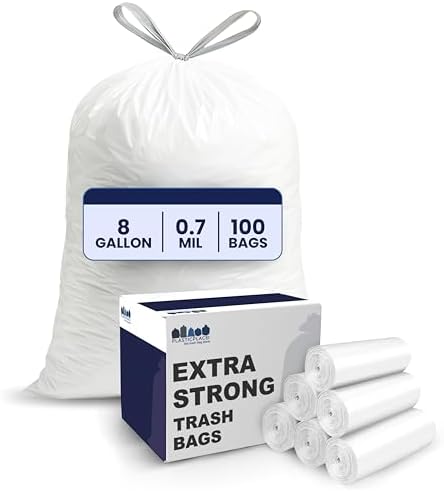 Plasticplace 8 Galon Çöp Torbası - 0,7 Mil - Beyaz İpli Çöp Kutusu Astarları - 55,88 cm x 55,88 cm (100 Adet)