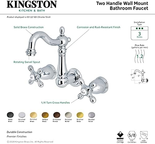 KS1228AX 20,32 cm Merkez Duvara Monte Gemi Lavabo Musluğu, Nikel, 10,16 cm Ağız Erişiminde