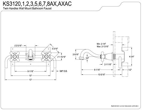 Alternative view of Ks3127Ax 20,32 cm Merkezi Duvara Monte Gemi Lavabo Musluğu, Pirinç, 7-4/9 inç Ağız Erişimi