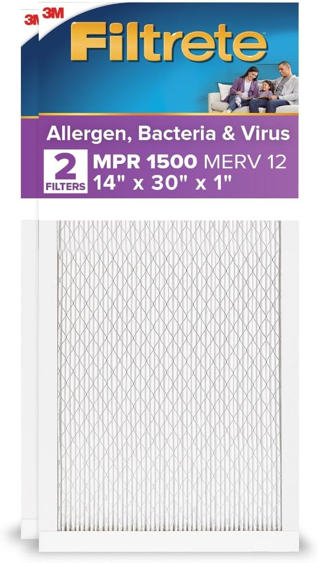 14x30x1, AC Fırın Hava Filtresi, MPR 1500, Healthy Ultra Alerjen, 2'li Paket (Tam Ölçüler 13,81 x 29,81 x 0,78)