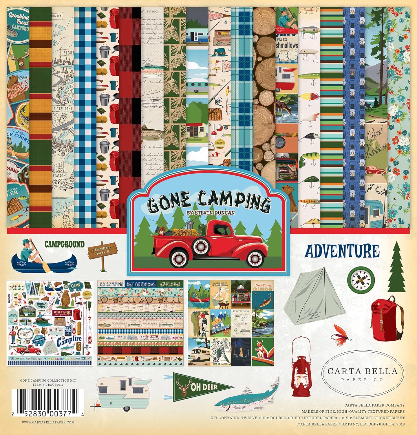 Gone Camping Kit Kağıt, 12 x 12, Çok Renkli