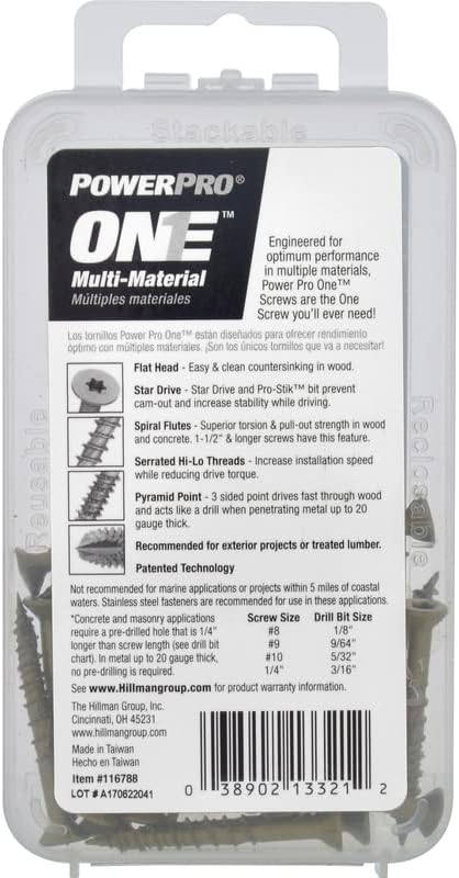 Alternative view of Power Pro Premium One Çok Malzemeli Düz Başlı Vidalar, Epoksi Kaplı Çelik, Ahşap, Metal,, Alçıpan ve Plastik, Bronz, # 25 Vida Kutusu