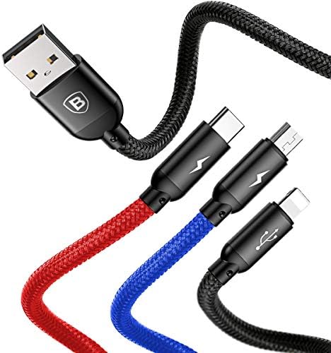 3 in 1, Lightning için Şarj & Data Aktarım, Micro USB & USB-C için Şarj Kablosu, 0.3 Metre, Siyah