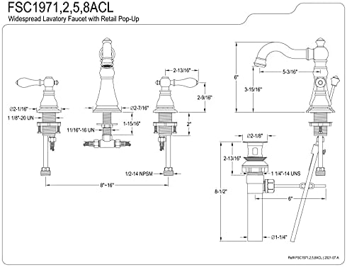 Alternative view of FSC1972ACL Amerikan Klasik Yaygın Banyo Bataryası, Pop-Up Drainli, Parlak Pirinç