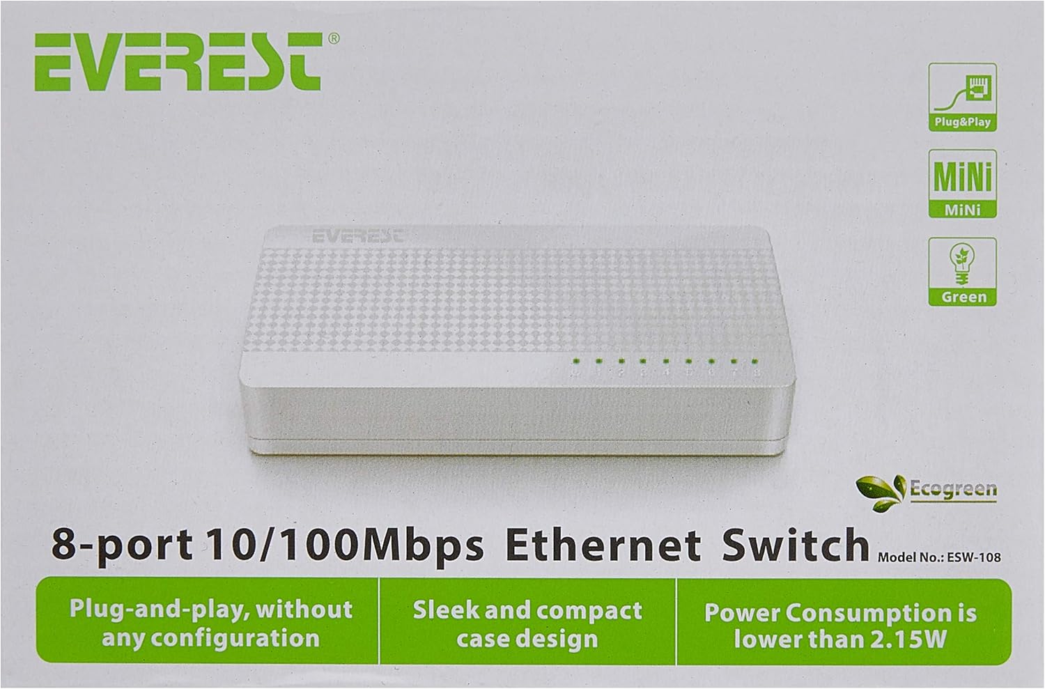 Alternative view of ESW-108 8 Port 10/100Mbps Ethernet Switch Hub