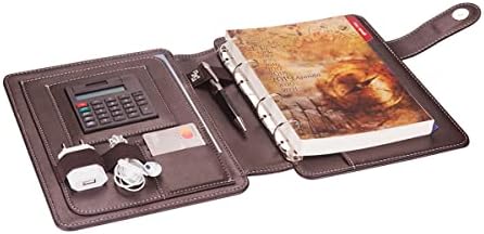 2K 5292 Ajanda Tarihsiz Çizgili Deri Telefon Kılıflı 4 Halka Mekanizmalı Hesap Makineli Organizer, Kahverengi