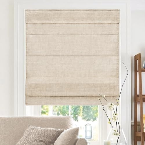 - RMBF3164 kablosuz katlamalı tonlar, çapraz modern kumaş şelale pencere rulosu işlemi, 78,9 cm G x 162,2 cm Y, Belçika keteni, görüntü koruması ve ışık filtreleme