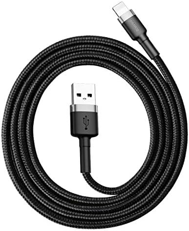 Cafule Serisi, 2.4 A USB-A & Lightning Şarj Kablosu & Data Aktarım Kablosu, 1 Metre, Gri - Siyah