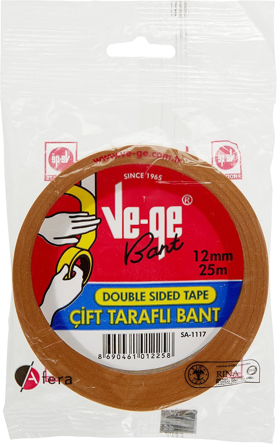 Ve-ge Çift Taraflı Bant - Askılı, 12 mm x 25m