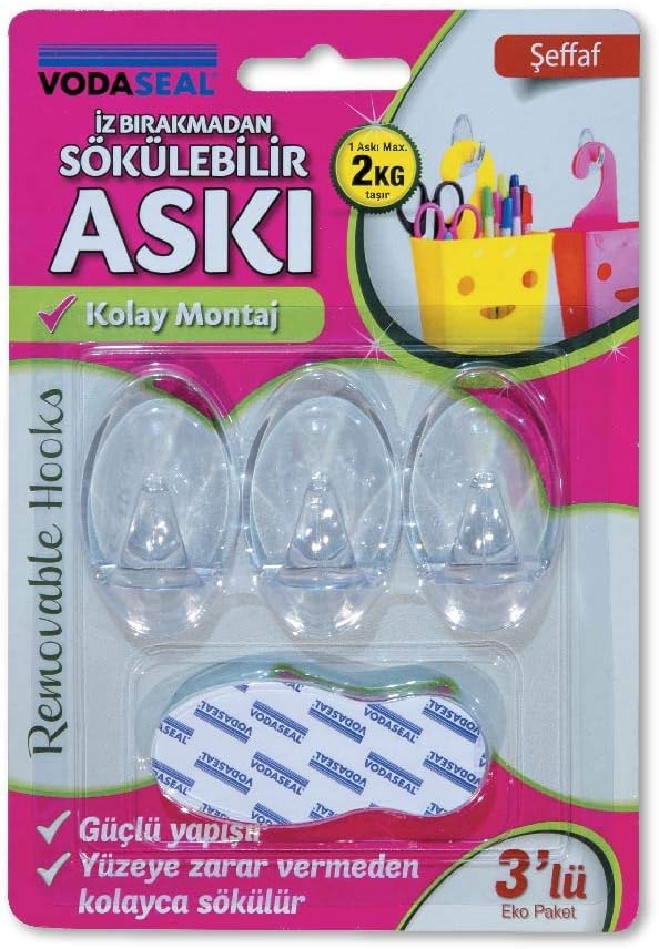 53.01.055 3'Lü Şeffaf Iz Bırakmayan Askı, Şeffaf