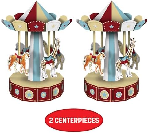 3-D Sirk Carousel Centerpieces 2 Parça, 10", Çok Renkli