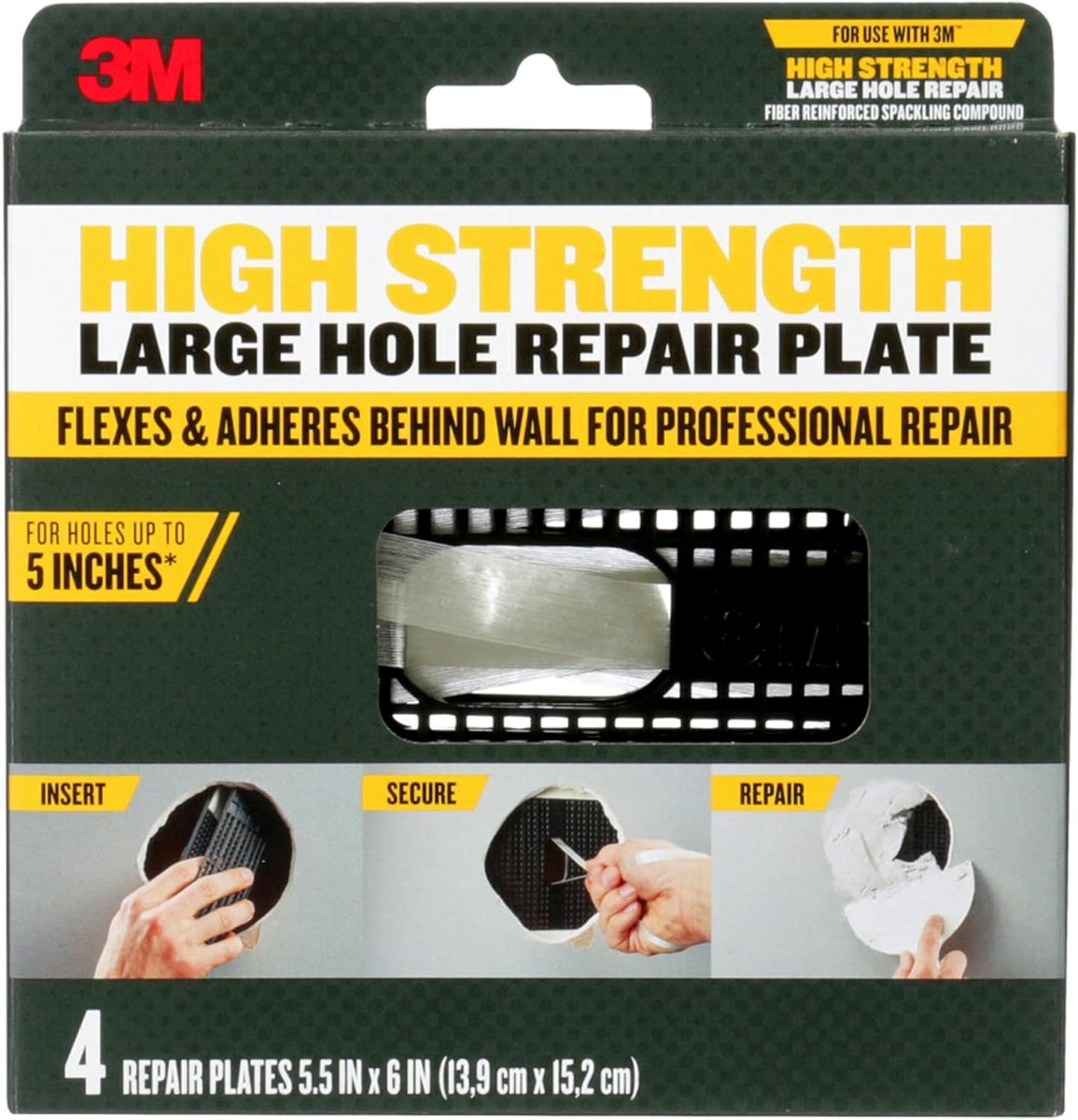 Alternative view of 3M RP6IN-4PK Plaka, 4'lü Paket Yüksek Mukavemetli Büyük Delik Onarım Seti, Koyu Gri