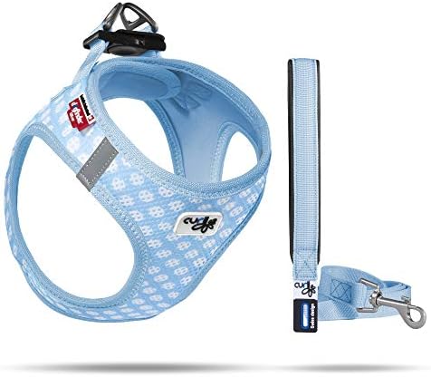 Curli Vest Göğüs Tasması Air-Mesh Açık Mavi-Puantiye 2XS & Gezdirme Tasması M