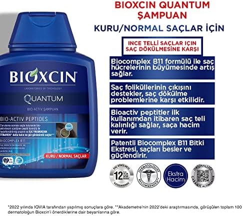 Quantum Şampuan – Kuru ve Normal Saçlar İçin – 3x300 ml – Dökülme ve İncelme Karşıtı – Bio-Activ Peptit, BioComplex B11, Bal ve Mentol İçerikli