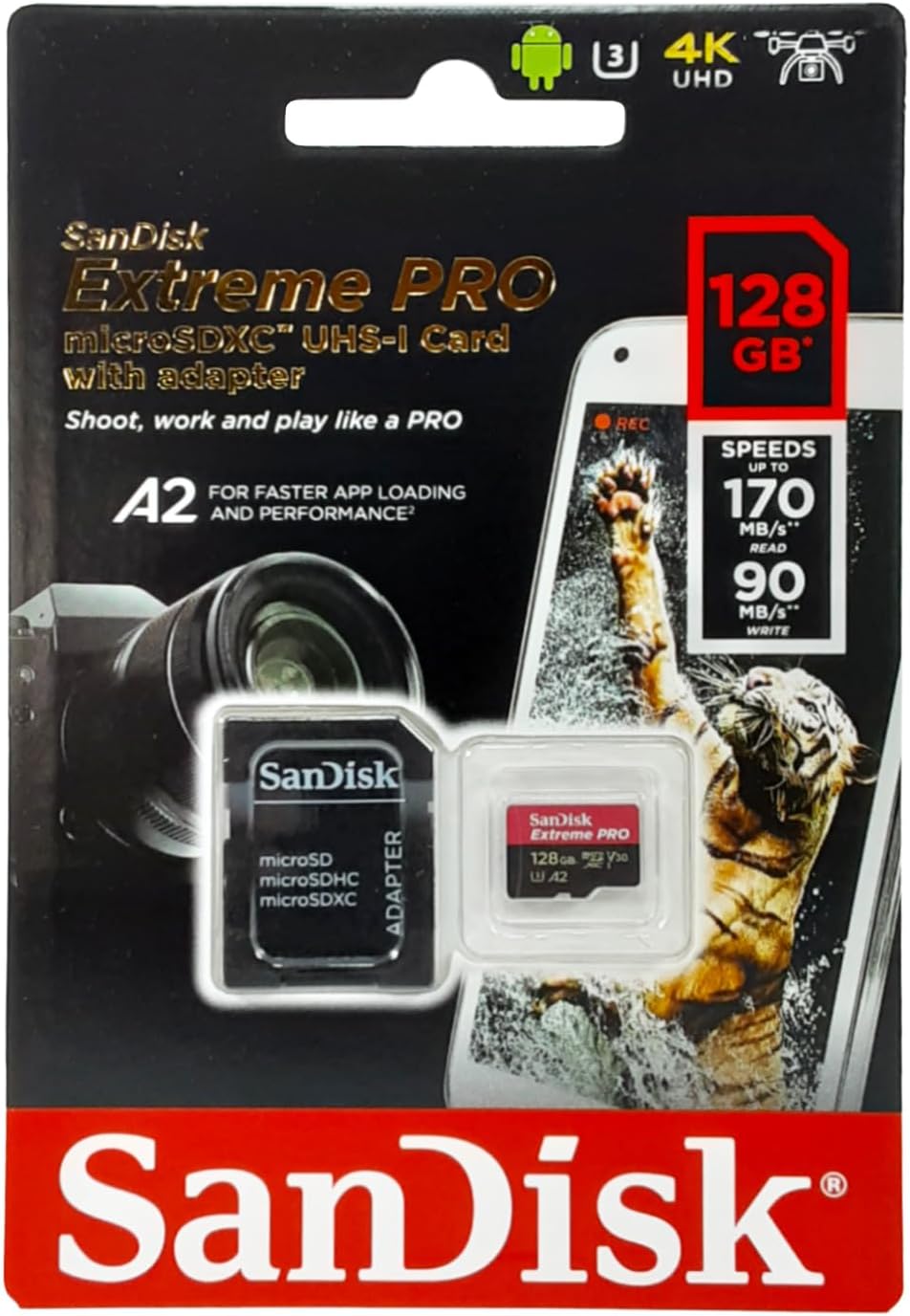 Alternative view of Extreme Pro 128 GB microSDXC Hafıza Kartı SDSQXCY-128G-GN6MA, 170 MB/sn'e kadar