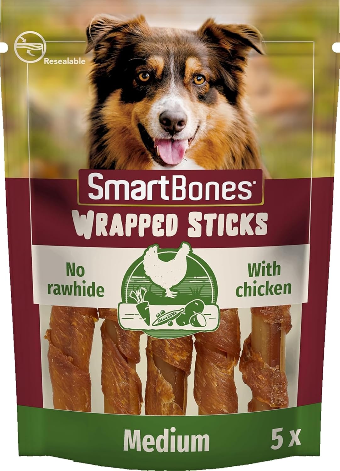 SmartBones Tavuk Sargılı Medium Stick Köpek Ödülü 5'li (5 x 125gr)