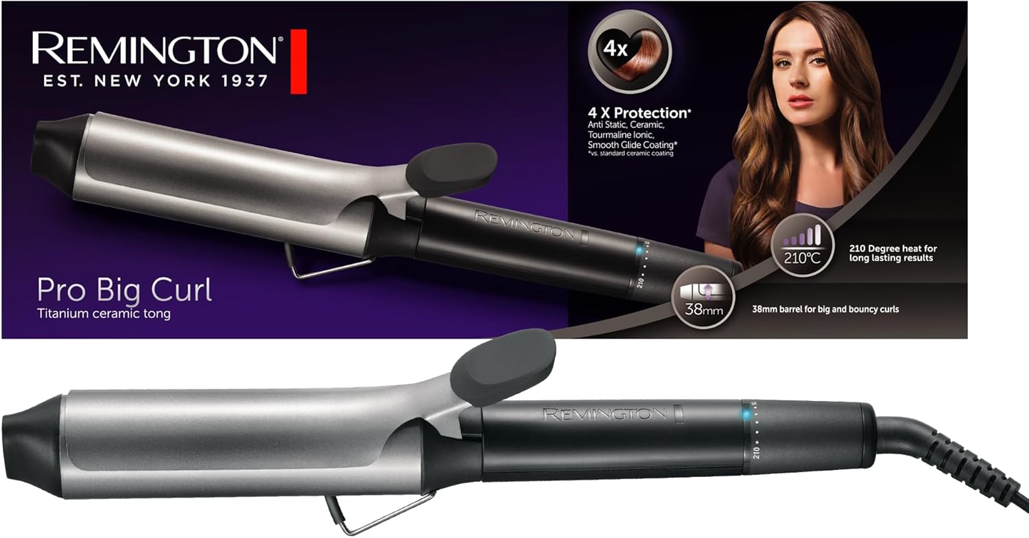 Saç Maşası Pro Big Bukle, Büyük Bukleler için 38 mm, 4 Kat Koruma, Antistatik Seramik Turmalin Kaplama, 8 Sıcaklık Ayarı, 30 Saniye Isınma Süresi, Gümüş / Gri Ci5538