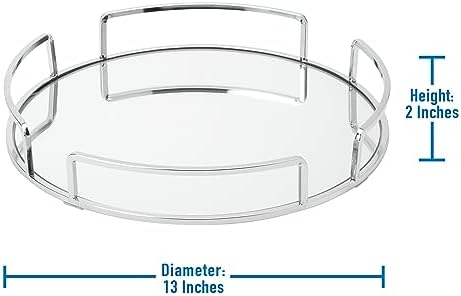 Details Aynalı Makyaj Tepsisi | Boyutlar: 33 cm U x 33 cm G x 5 cm Y | Cam Taban | Kozmetik için Harika | Takı | Tuvalet Malzemeleri | Organizasyon | Krom