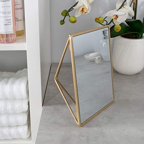 Details Ayaklı Geometrik Makyaj Aynası, Yatay veya Dikey, Makyaj ve Tıraş Kullanımı, Masa Üstü, Altın