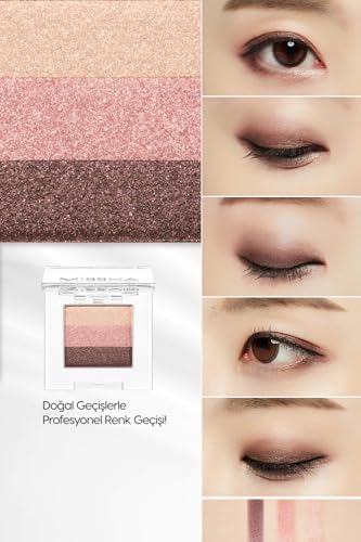 Yumuşak Dokulu, Dökülme Yapmayan 3 Renkli Göz Farı Triple Shadow No.1 (BROWNİE PİNK)