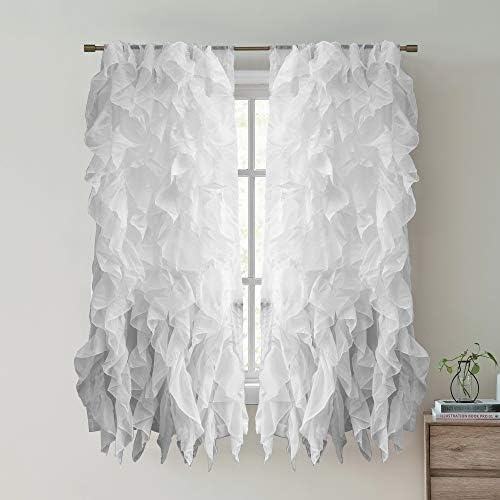 2 Paket Pencere Paneli Şeffaf Vual Dikey Fırfırlı Şelale Perdeleri, 160 cm x 127 cm, Gümüş