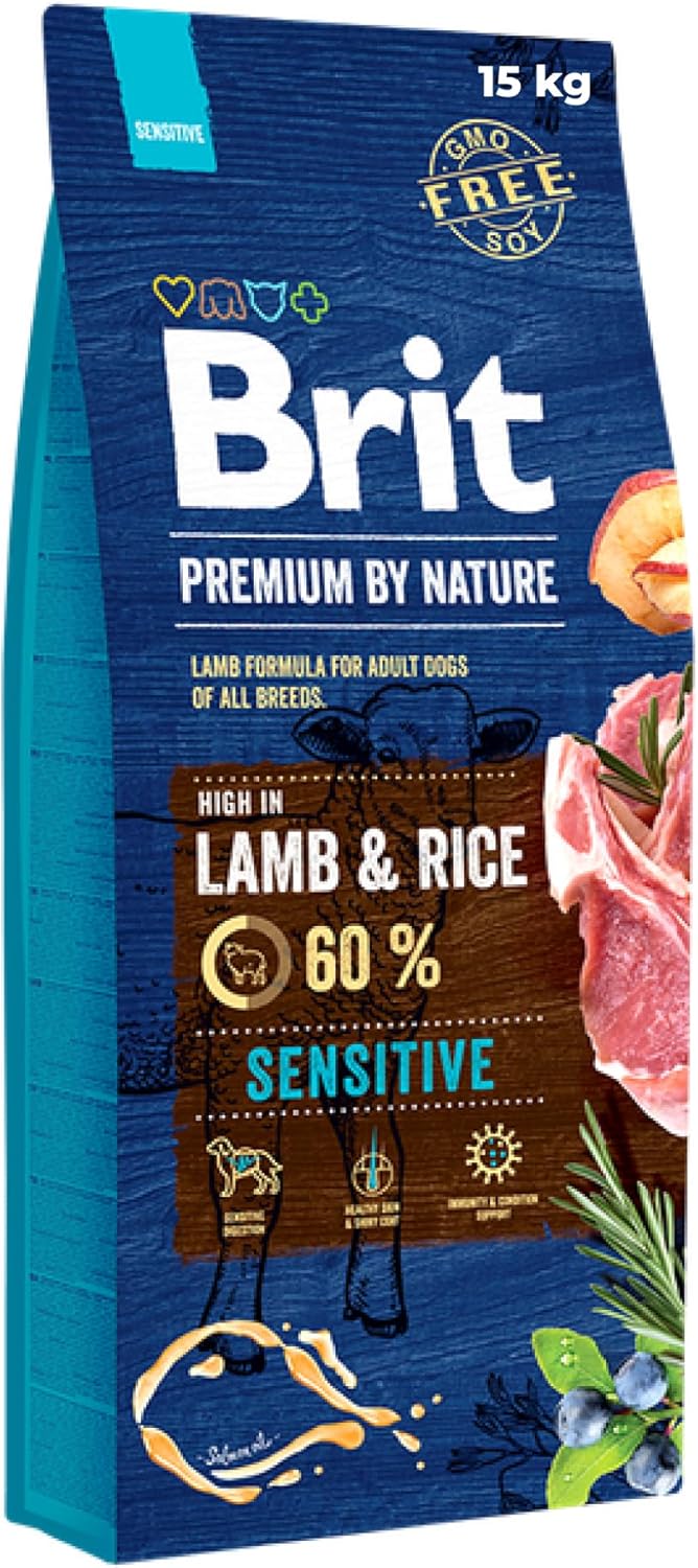 Brit Premium By Kuru Köpek Maması, Kuzu Eti ve Pirinçli, Yetişkin, Her Boydan Cinsler İçin, Yüksek Sindirilebilir Protein, Yağlar ve Besinsel Maddeler, 15 kg