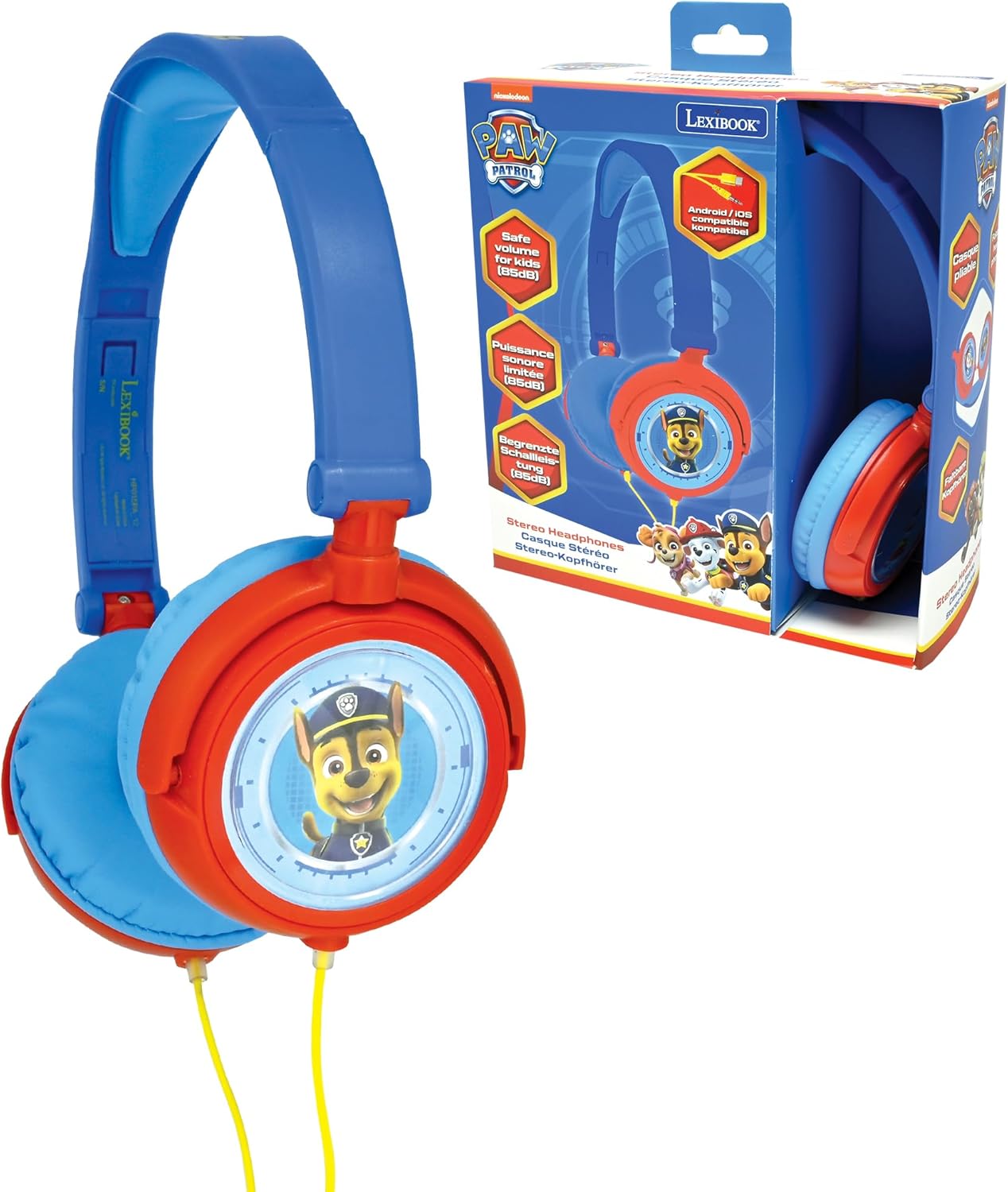 Paw Patrol Chase Kulaklık, Sınırlı Ses Gücü, Katlanabilir ve Ayarlanabilir, Mavi/Kırmızı, HP015PA