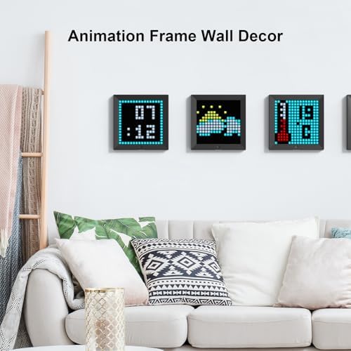 Pixoo - 16x16 LED Ekranlı Art Dijital Resim Çerçevesi APP Kontrolü - Oyun Odası ve Komodin için Serin Animasyon Çerçevesi Duvar/Masa Montajı -Siyah