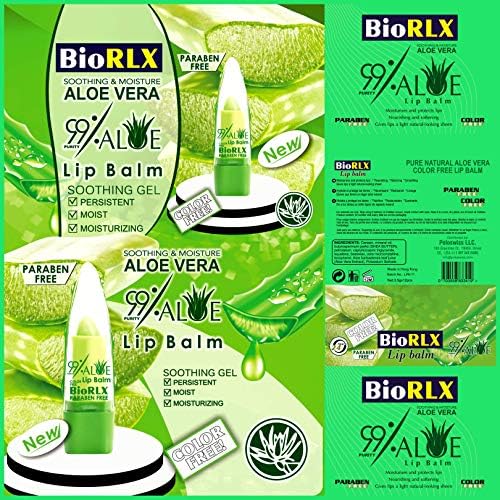 Biorlx 99% Purity Aloe and Paraben Soothing Lip Balm Naturally Moisturize and Heal Damaging Wind, Harsh Sun, Weather Changes. It Repairs Dry, Cracked and Chapped Lips.