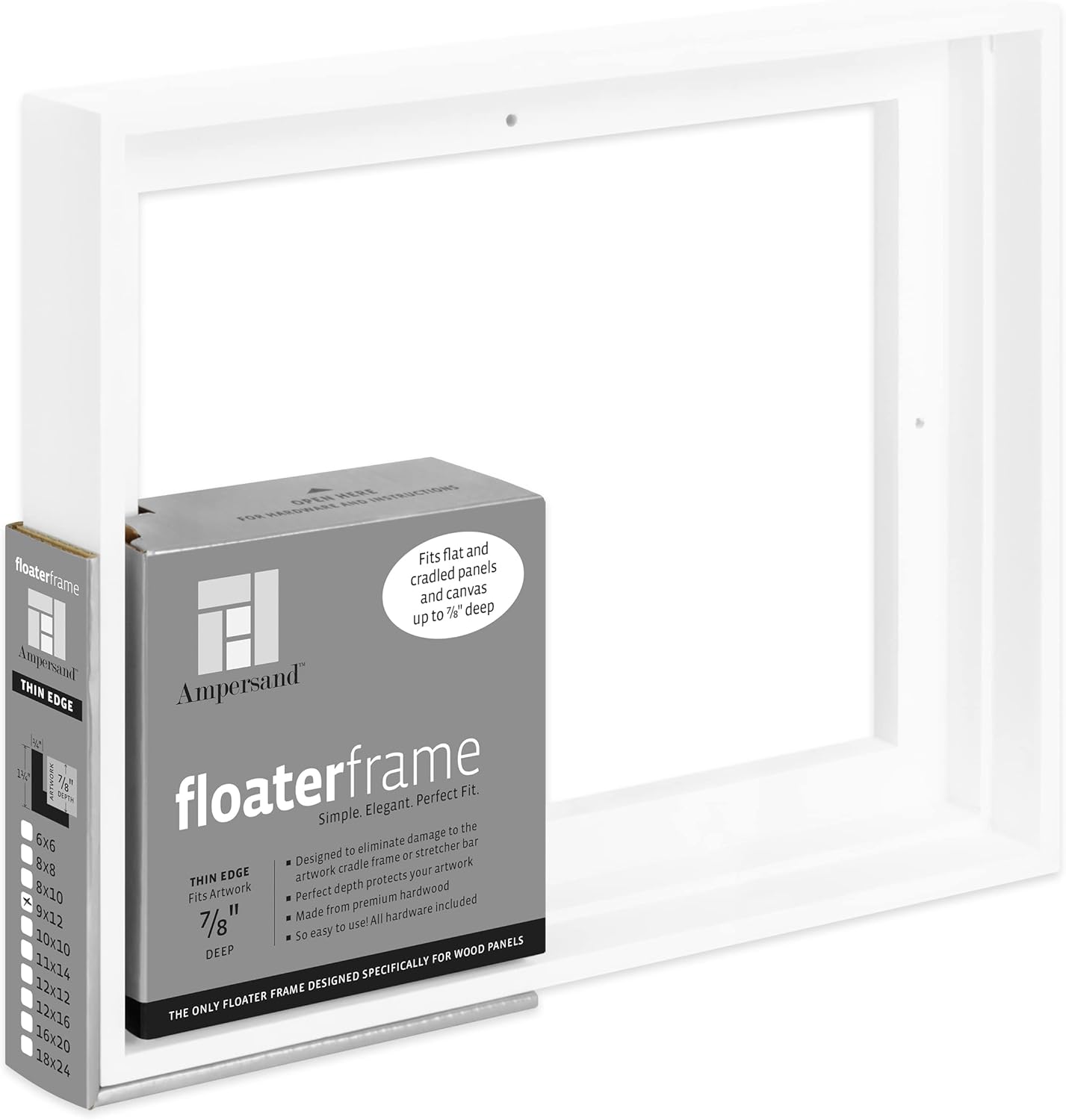 Ahşap Paneller için Floaterframe 17,72 cm Derinlik, İnce, 22,88 x 30,48 cm, Beyaz (FTHIN780912W)